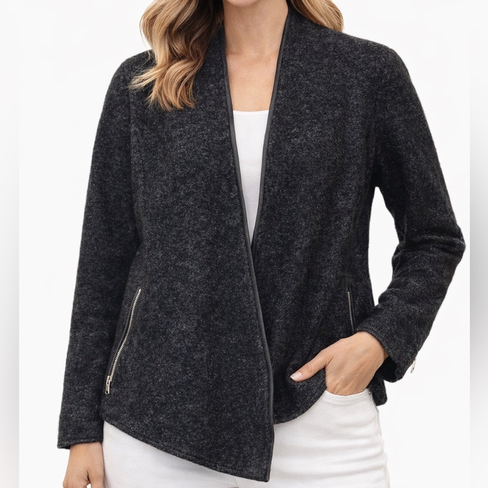Club Monaco Wool Blend Asymmetrical Boucle Open Jacket